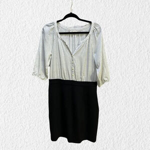 LOFT Polka Dot Faux Two-Piece Dress Black White Size 10 Pencil Skirt Career